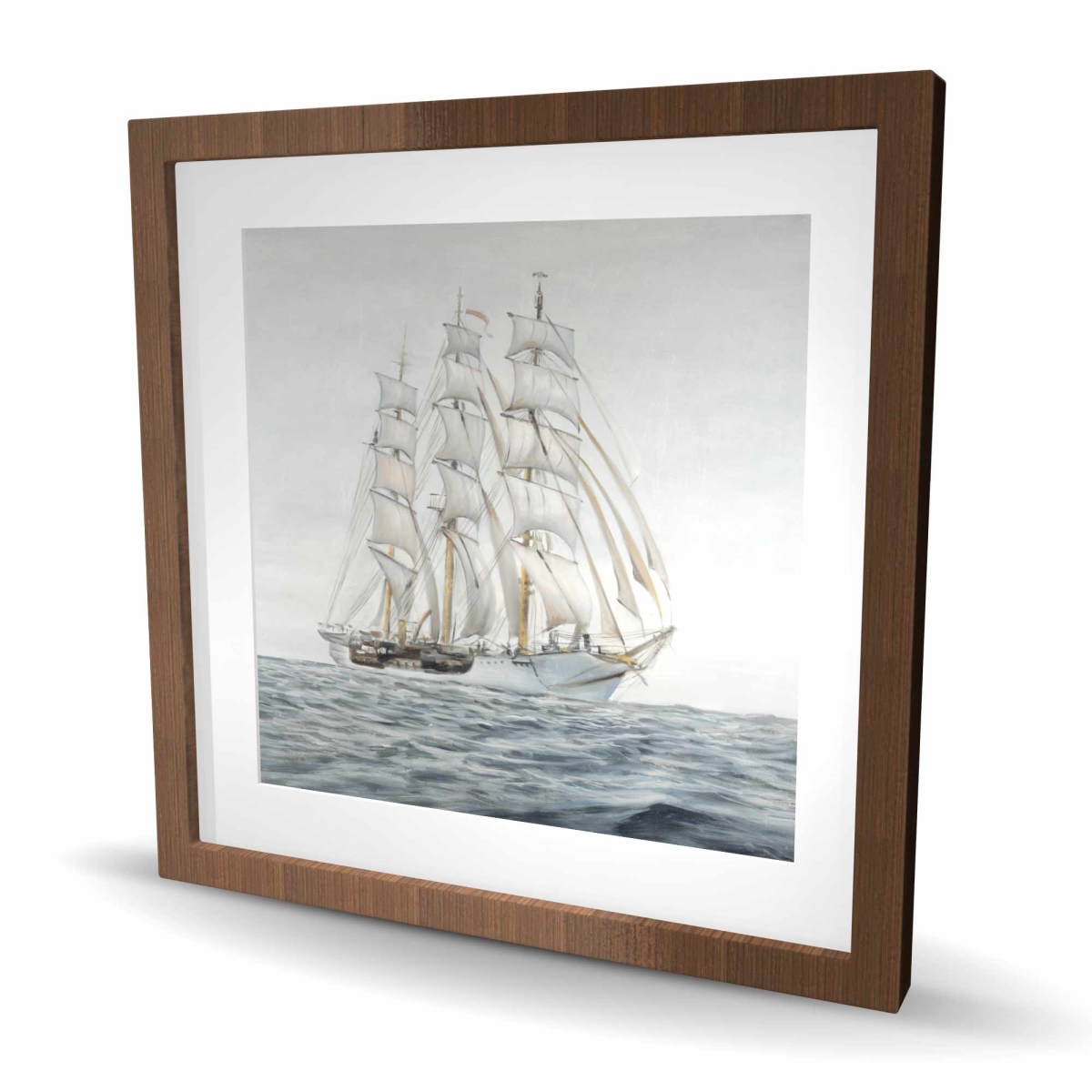 C1FM242420368F 24 x 24 in. Ship by A Cloudy Day - White Waves Framed Matted Print