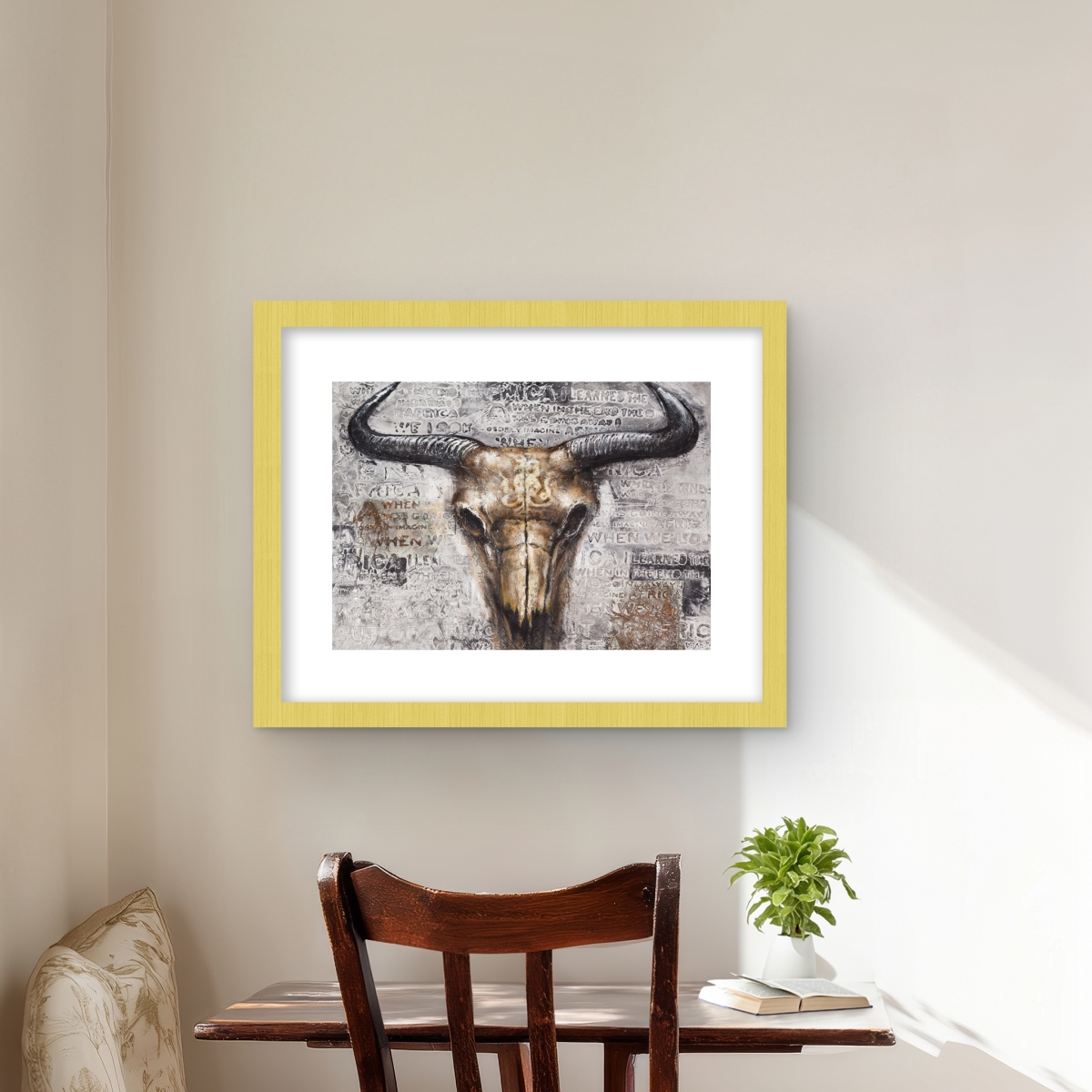 C1FM1620F2FND2 16 x 20 in. Bull Skull with Typography - Black Man Cave Framed Print
