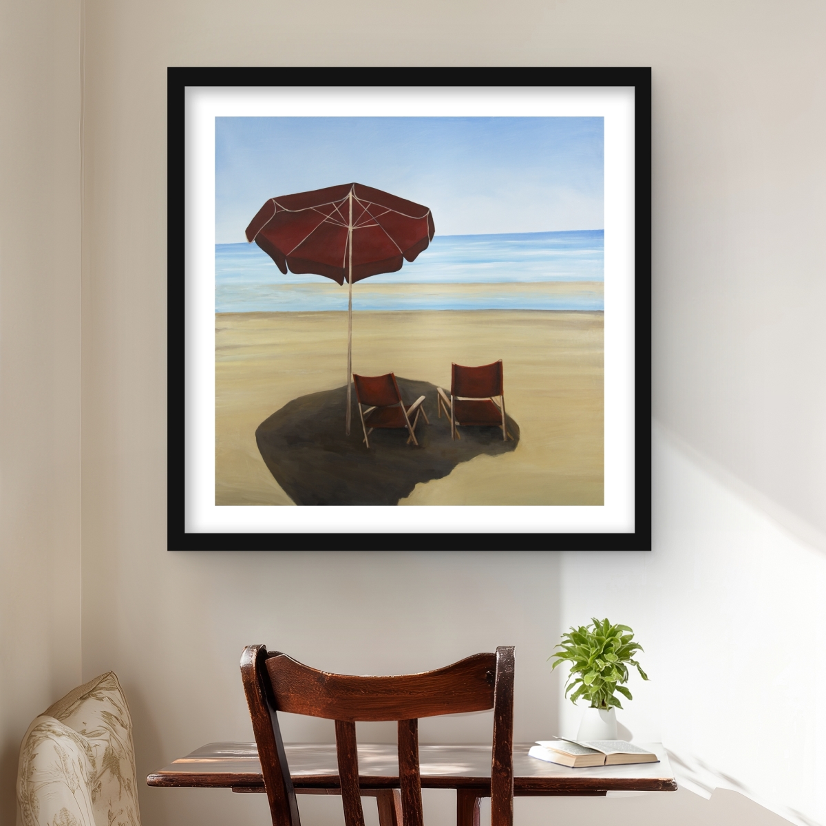 C1FM2424C4EAA0 24 x 24 in. Relax At the Beach - Bathroom Red Framed Matted Print Decor