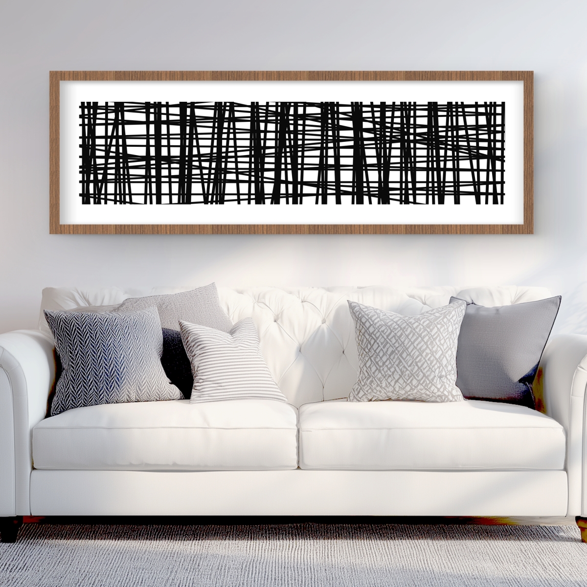 C1FM2060IS9GK8 20 x 60 in. Abstract Small Stripes - White Framed Matted Print for Decor