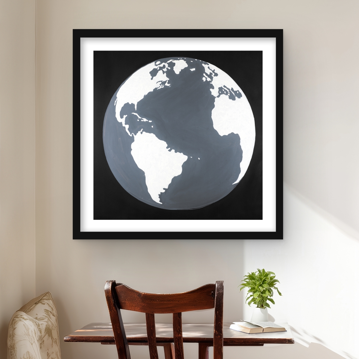 C1FM2424F5IR91 24 x 24 in. Earth Satellite View - Black Earth & Galaxy Framed Print