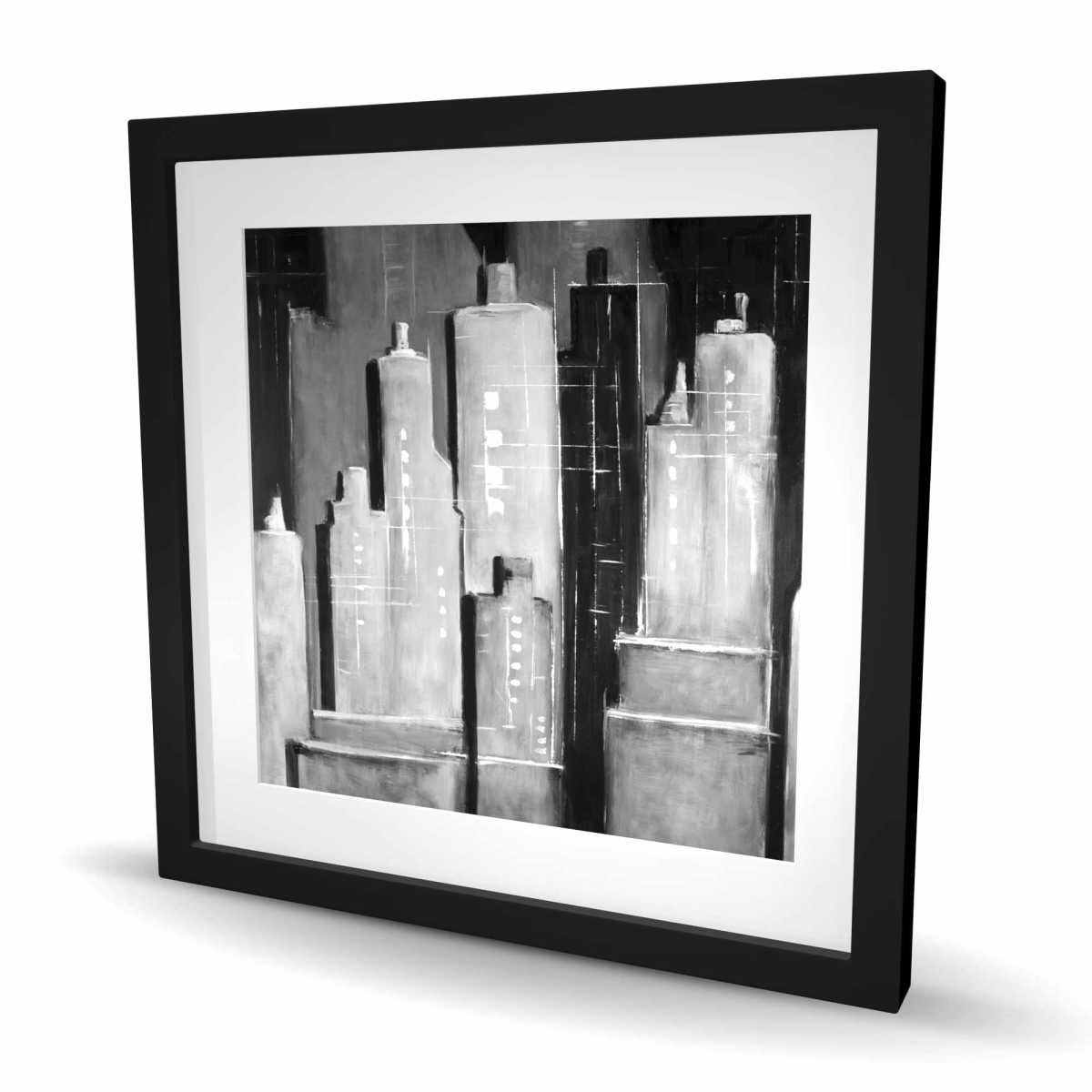 C1FM2424FB84CA 24 x 24 in. Abstract Black & White Buildings - Industrial Framed Print