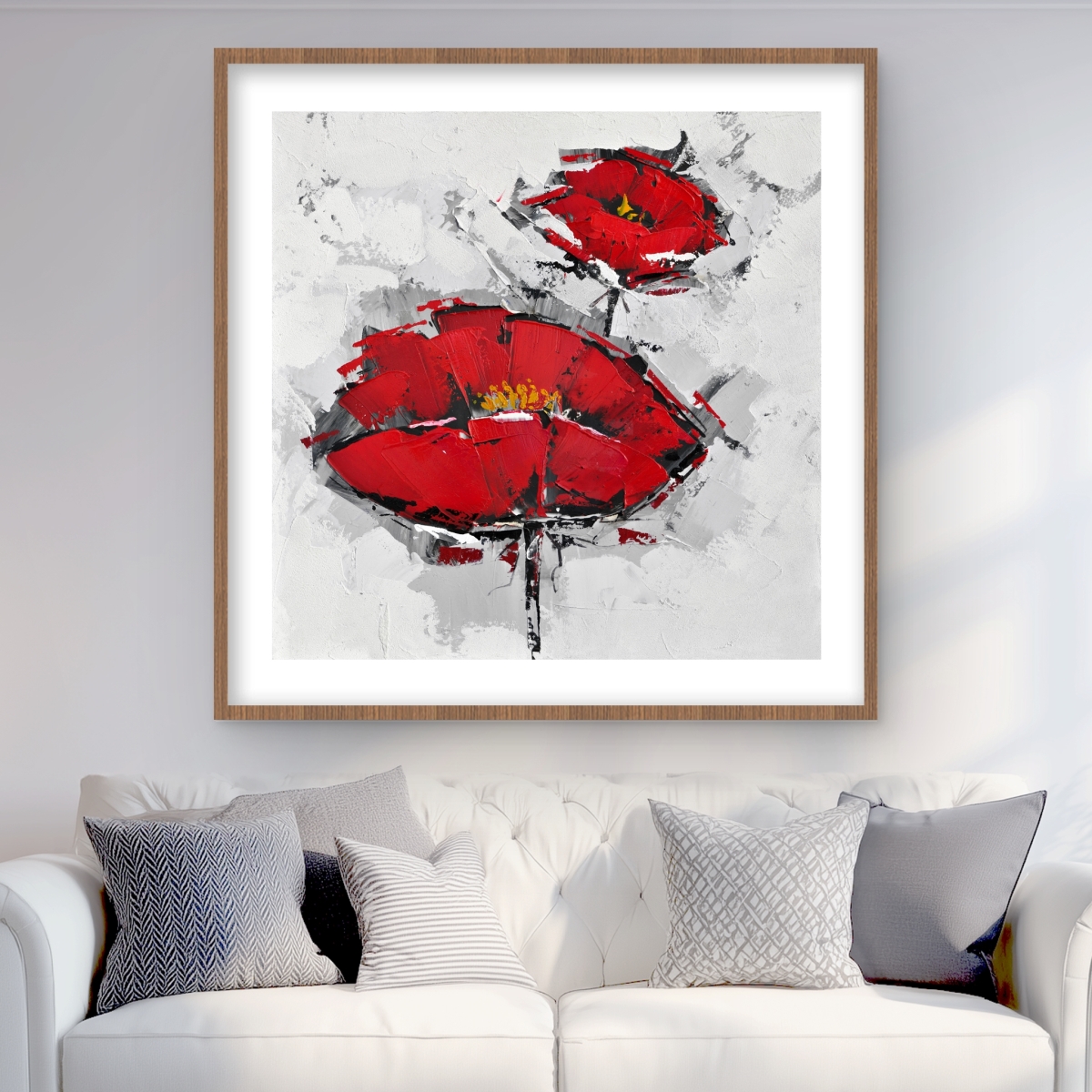 C1FM3636ASDVJO 36 x 36 in. Texturized Red Poppies - Framed Matted Print for Home Decor