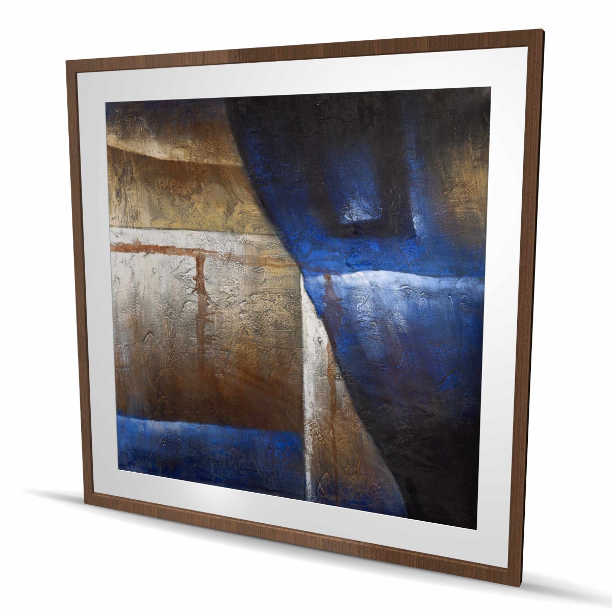 C1FM4848N4TT84 48 x 48 in. Bronze Shapes with Blue Light - Abstract Framed Print Decor