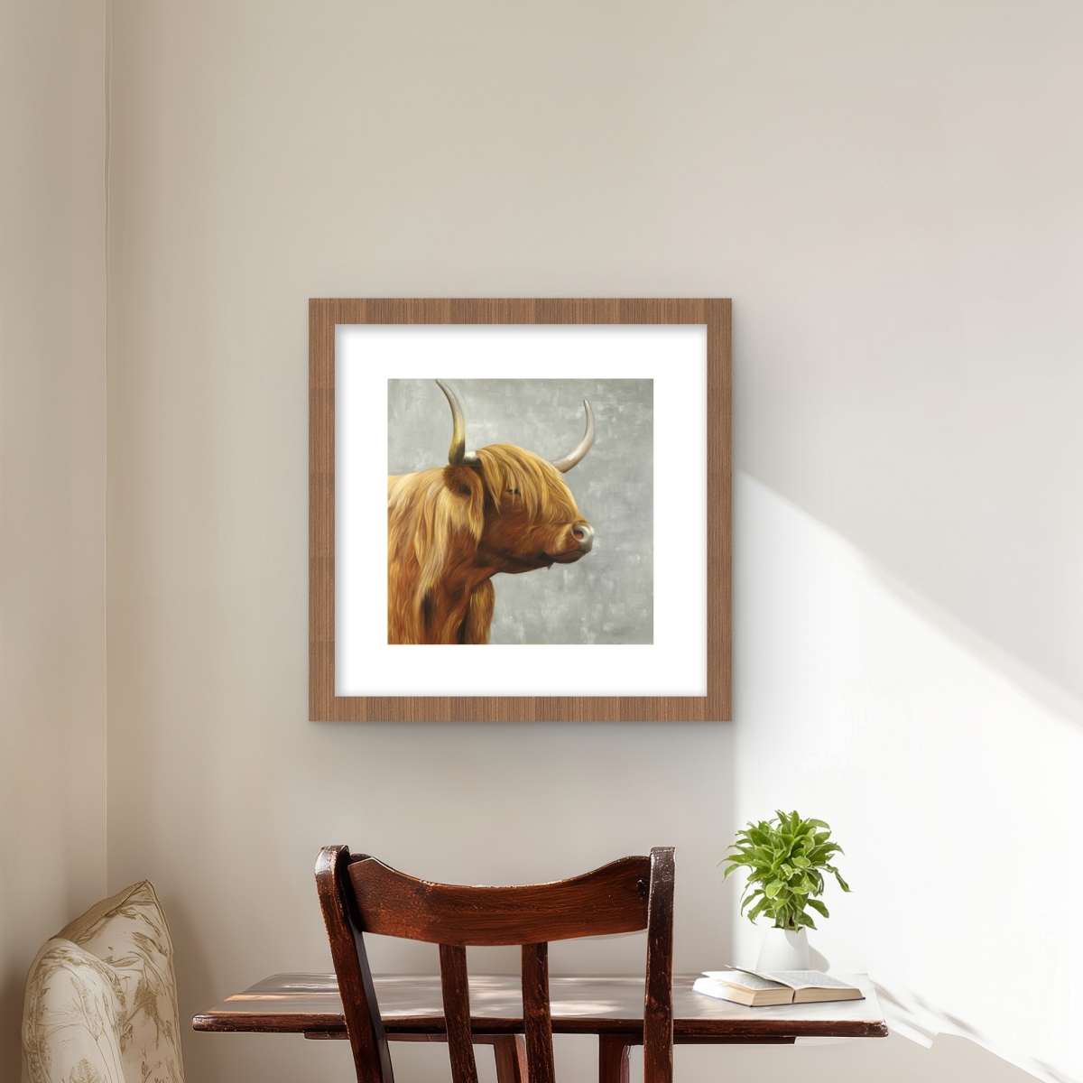 C1FM16164M1SLE 16 x 16 in. Beautiful Highland Cattle Print - Rustic Framed Home Decor