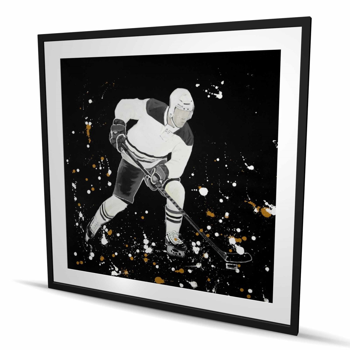 C1FM4848PYS44H 48 x 48 in. Hockey Player in Action - Framed Matted Print for Man Cave