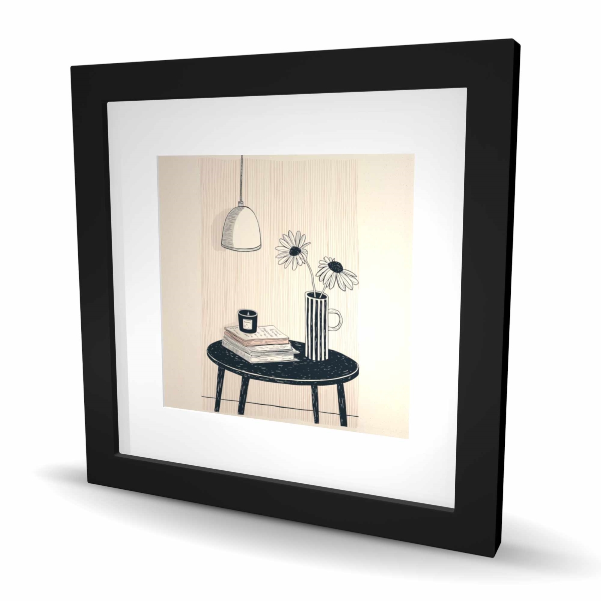 C1FM1616BJM7AR 16 x 16 in. Rough Table - Still Life Beige Framed Matted Print for Decor