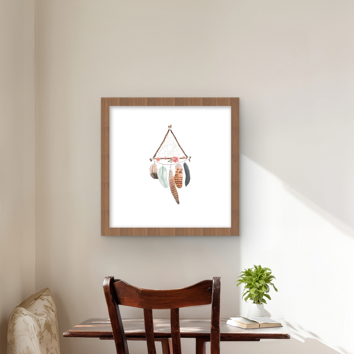 C1FM1616F90I48 16 x 16 in. Triangular Dream Catcher - Pink Framed Matted Print Decor