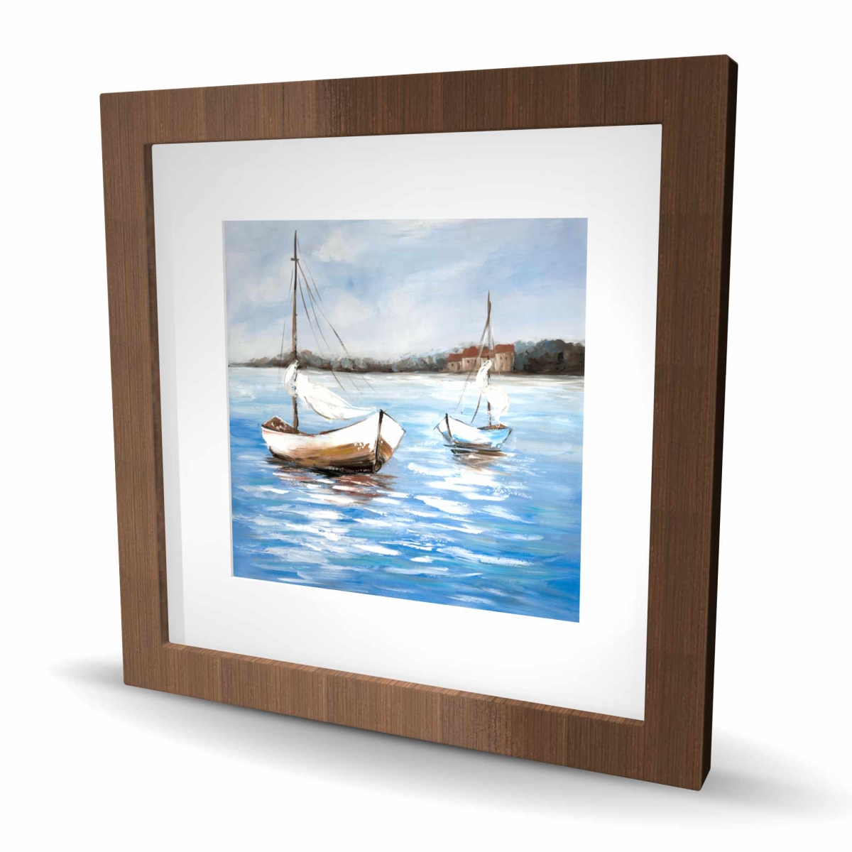 C1FM16161FRXZL 16 x 16 in. Two Boats on the Water - Framed Matted Print - Home Decor