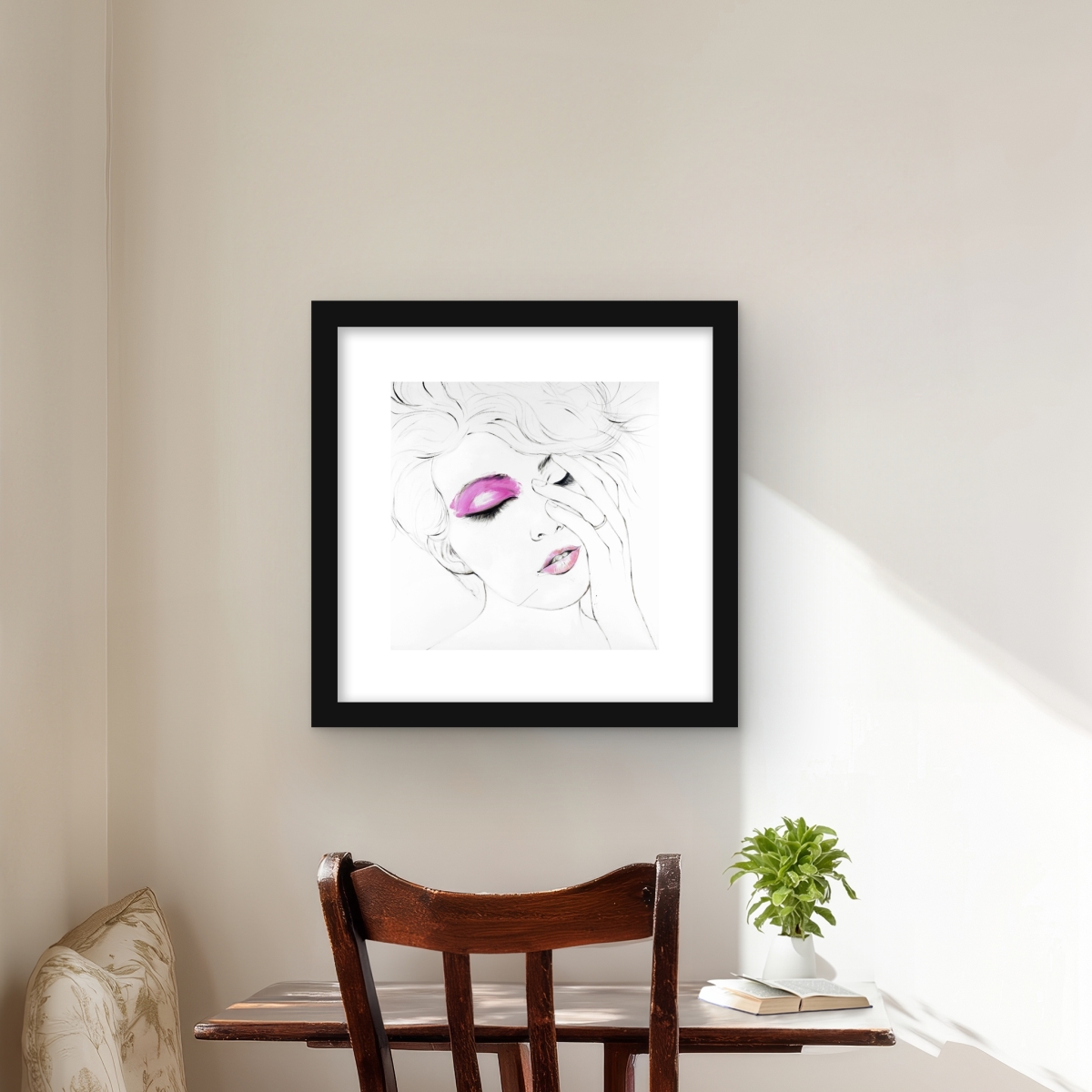 C1FM16163TPJA4 16 x 16 in. Pink Makeup - White Framed Matted Print for Home Decor