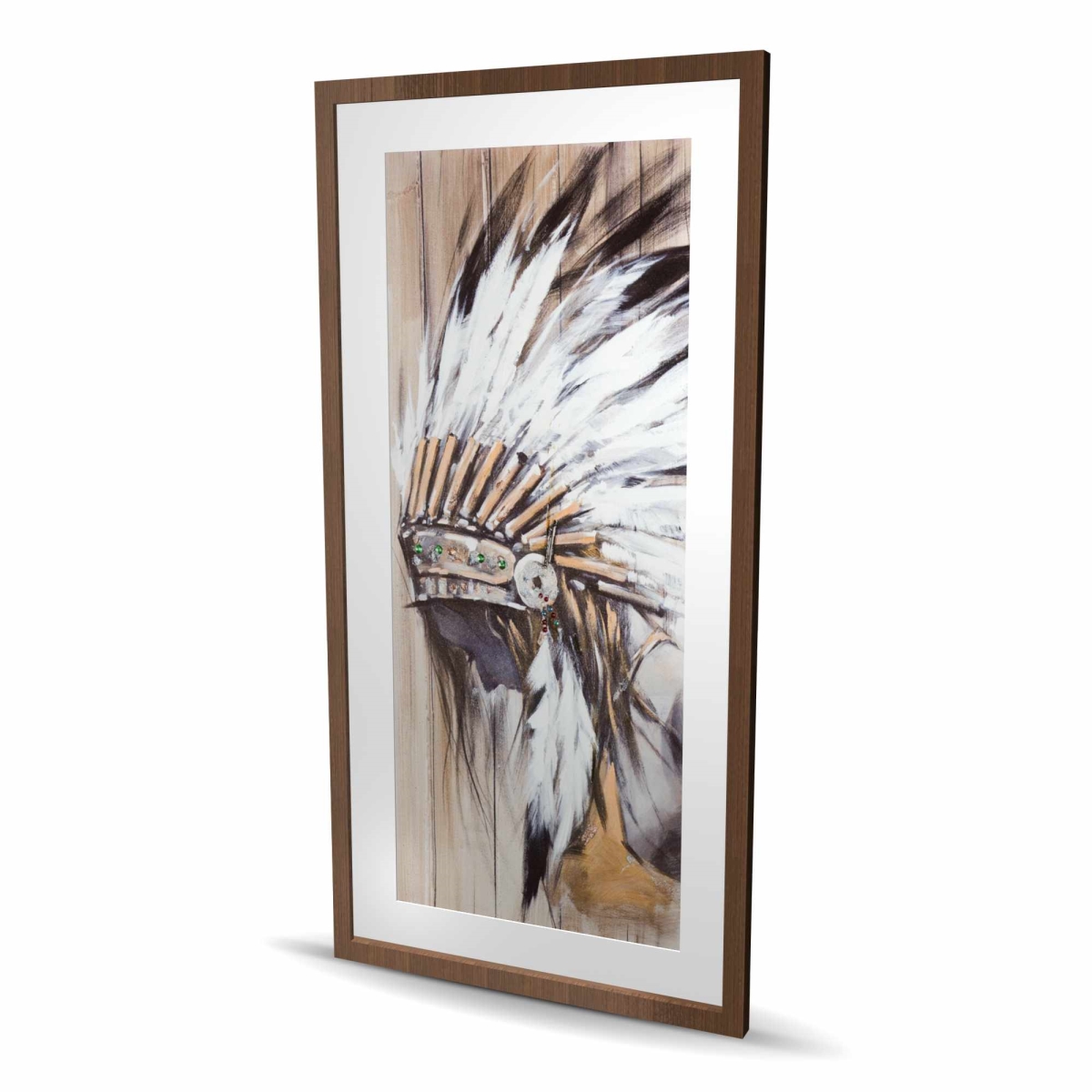 C1FM2448KILO99 24 x 48 in. Indian with Feathers - Framed Matted Print for Home Decor