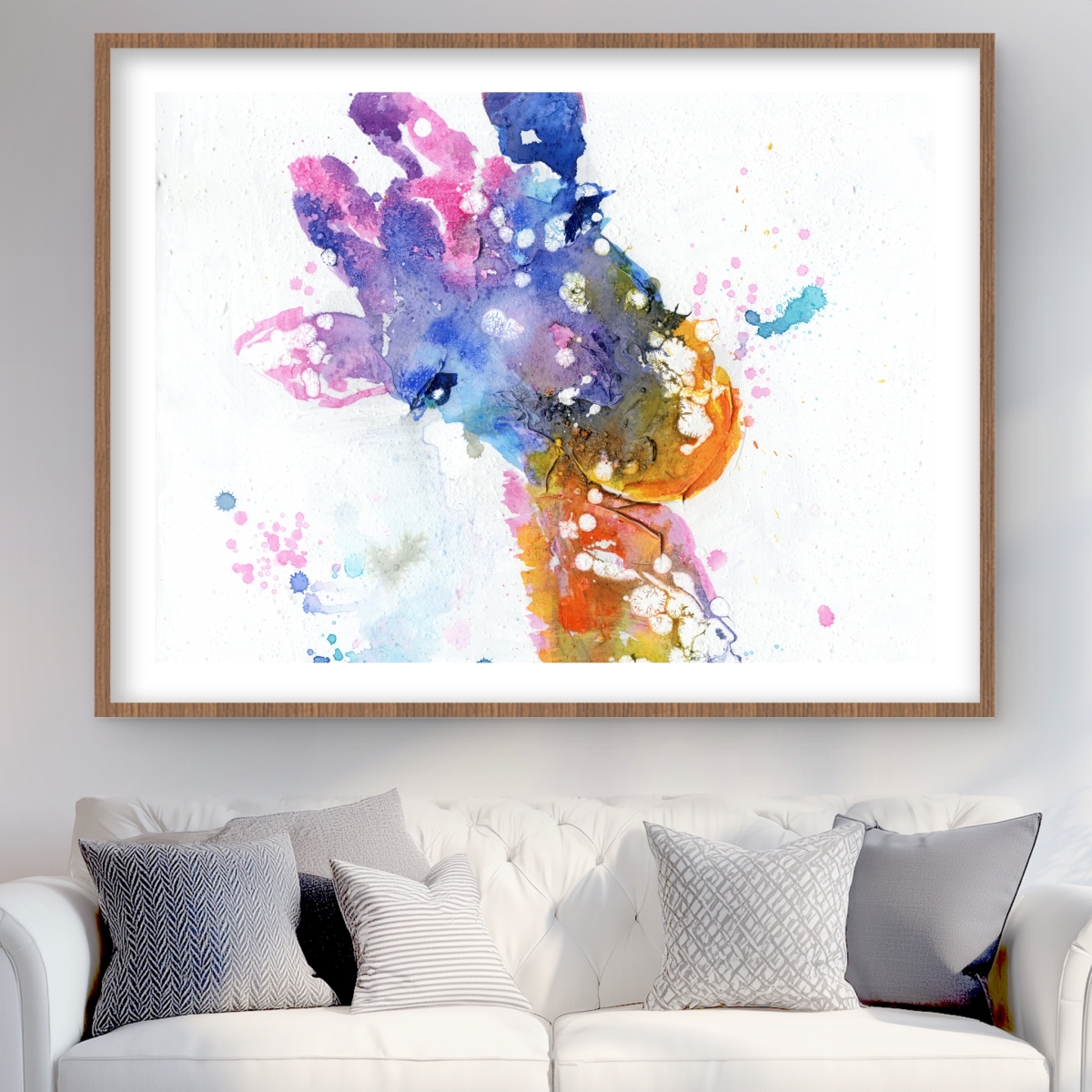 C1FM3648FRDT5E 36 x 48 in. Abstract Giraffe with Color Splash - Orange Animals Print