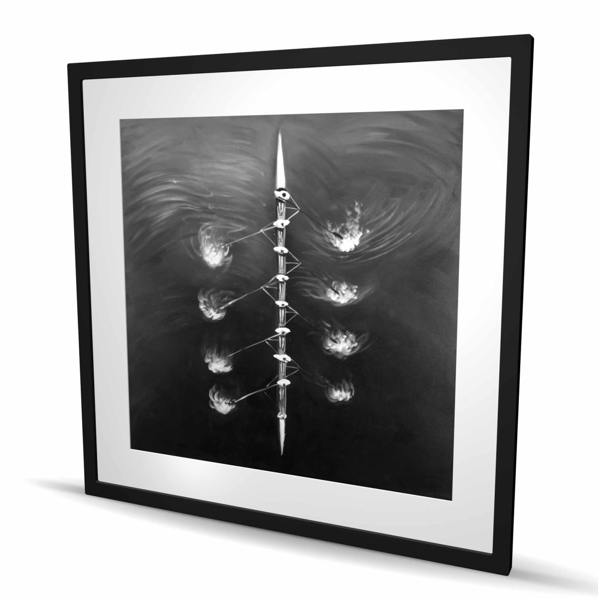 C1FM3636LNLSR4 36 x 36 in. Rowing Boat Race - Black & White Framed Print for Man Cave