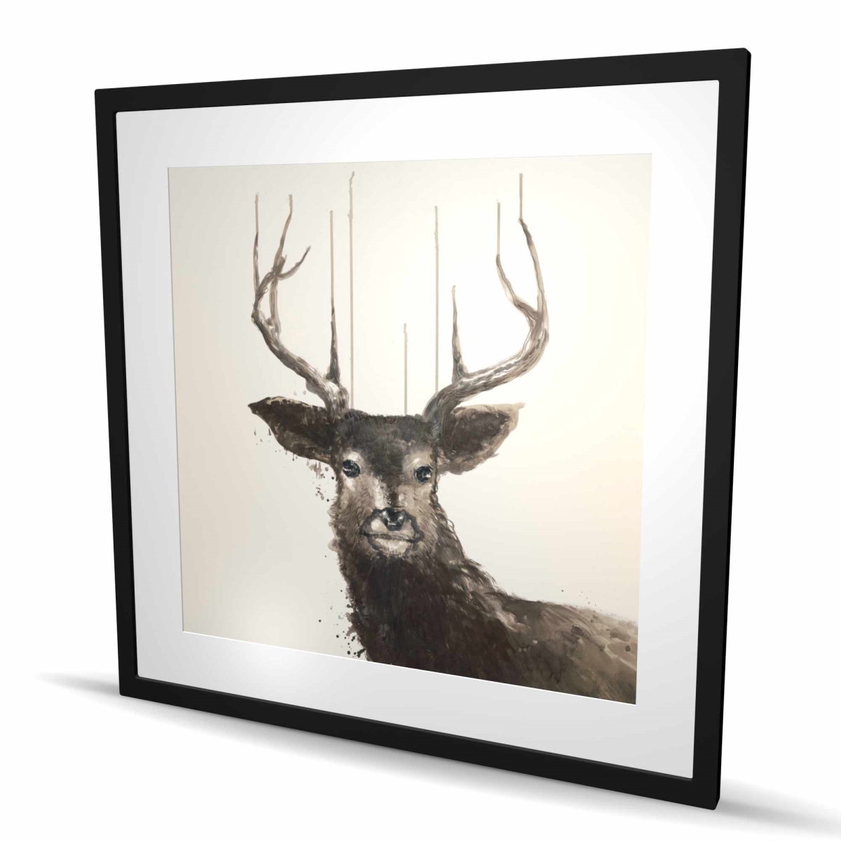 C1FM36365ZQYQU 36 x 36 in. Abstract Deer - Rustic Framed Matted Print for Bedroom Decor