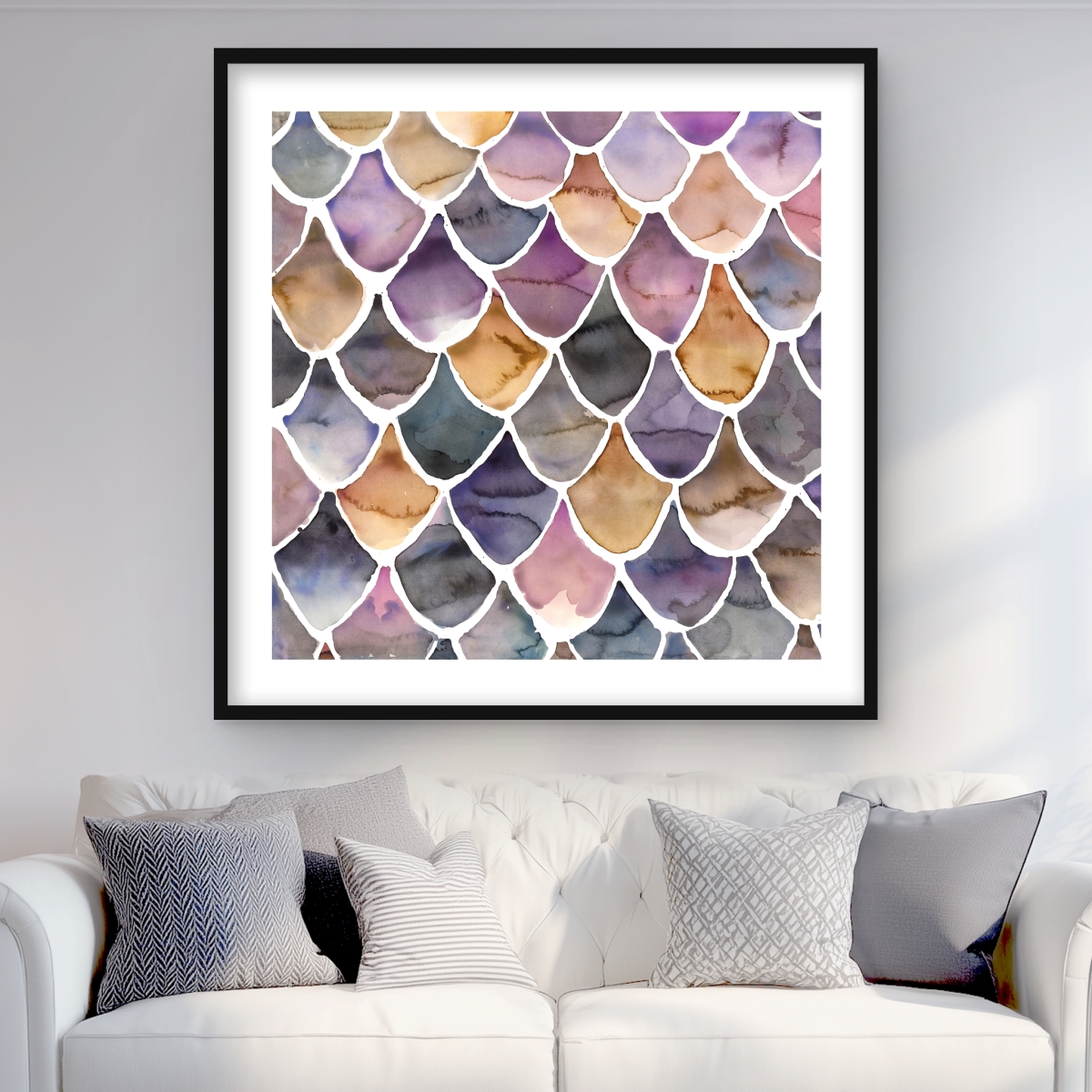 C1FM3636ZFCJ1S 36 x 36 in. Purple Like A Mermaid - Patterns Illustrative Framed Print