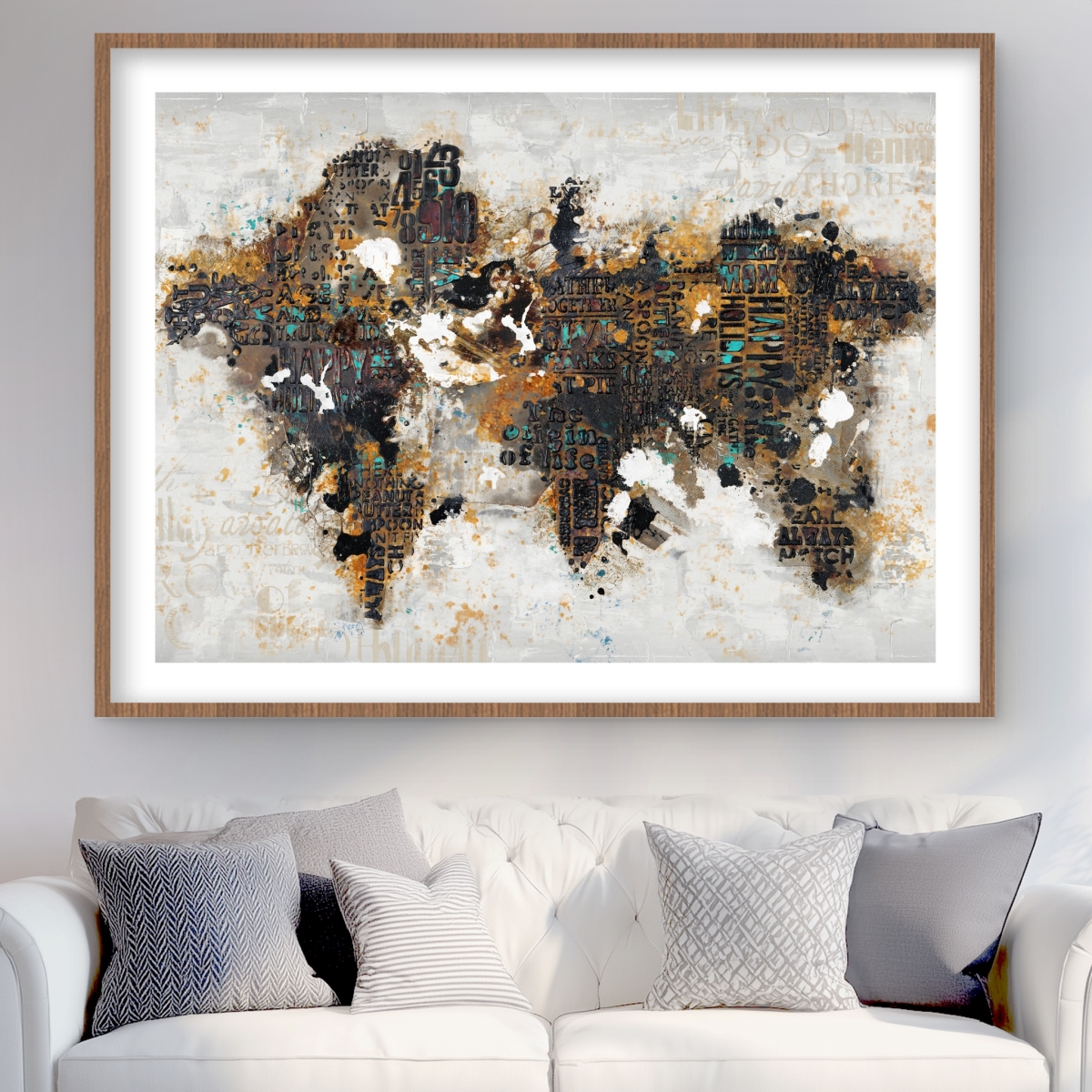 C1FM3648HK646C 36 x 48 in. Abstract World Map with Typography - Framed Home Decor Print