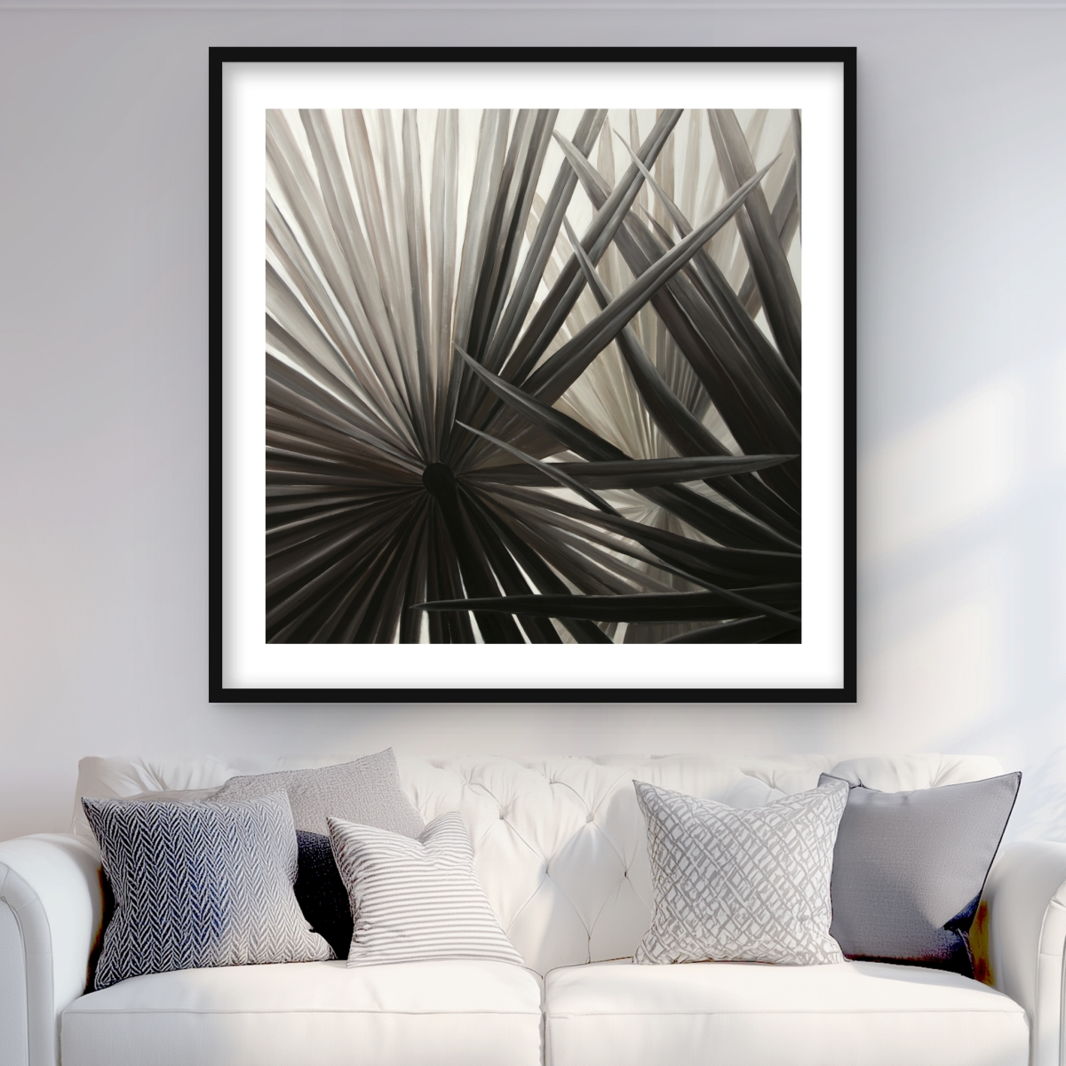 C1FM36367M85FV 36 x 36 in. Grayscale Tropical Plants - Exotic Floral Framed Print Decor