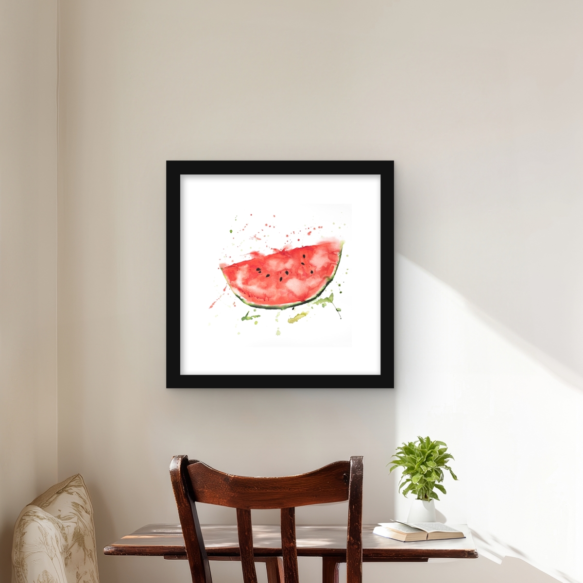 C1FM1616YP9VAB 16 x 16 in. Watermelon Slice - Kitchen Exotic Framed Matted Print Decor