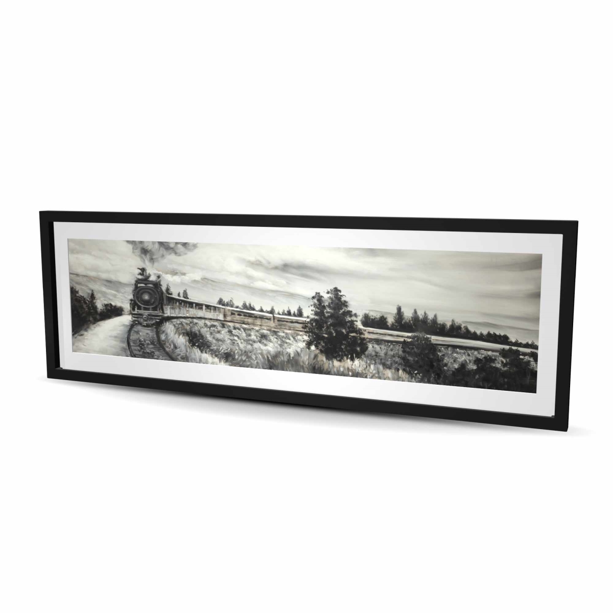 C1FM2060E6BWGG 20 x 60 in. Steam Engine Train - Mountains Contemporary Framed Print