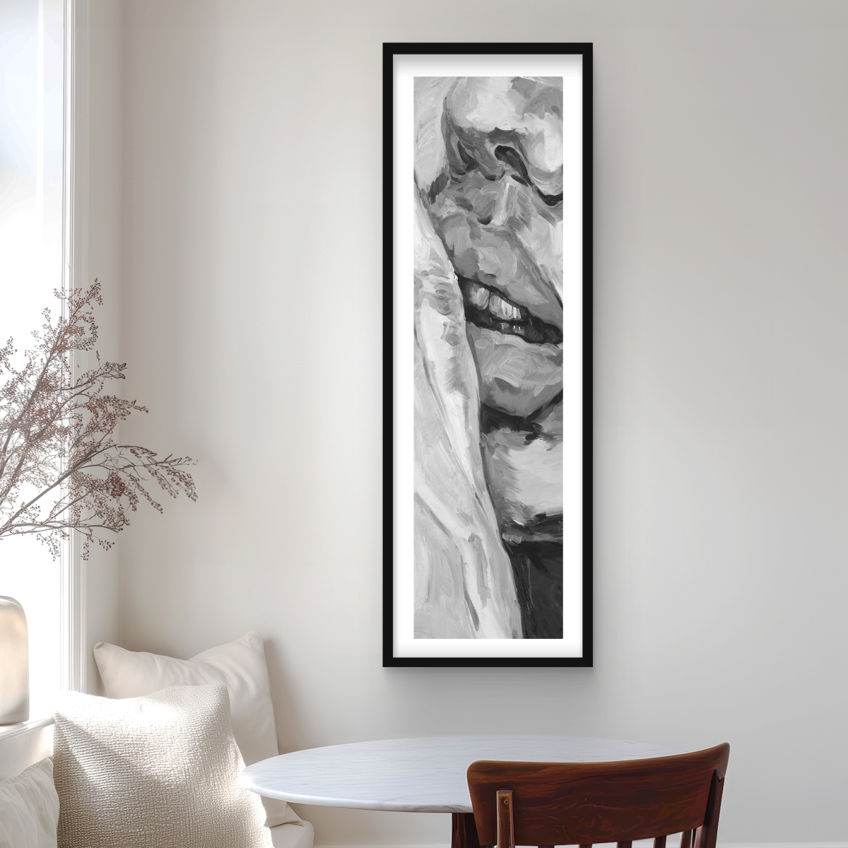 C1FM1648XCFYEE 16 x 48 in. Luscious Lips - Bedroom Gray Framed Matted Print for Decor