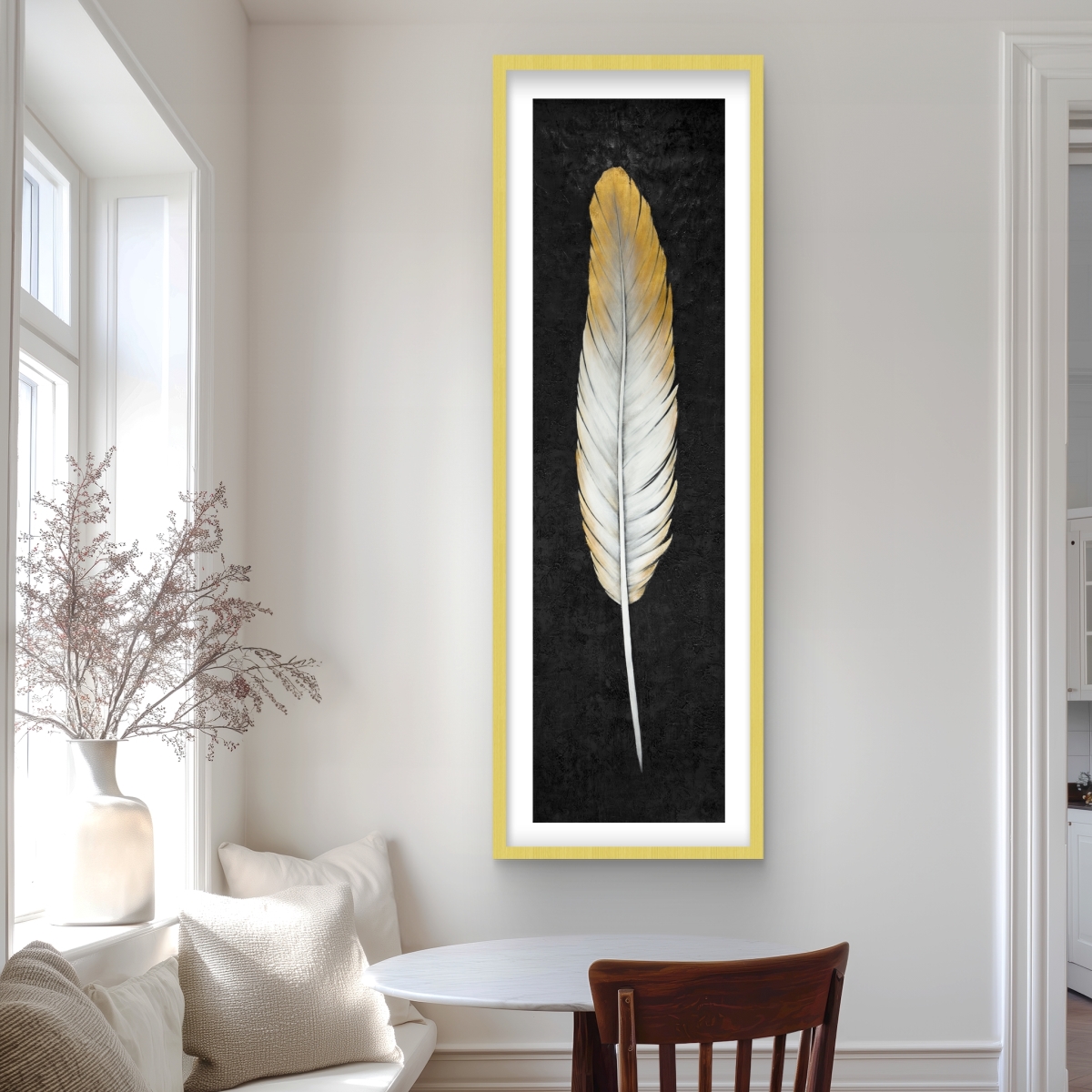 C1FM2060HAIEGO 20 x 60 in. Golden Feather - Black Bedroom Framed Matted Print for Decor