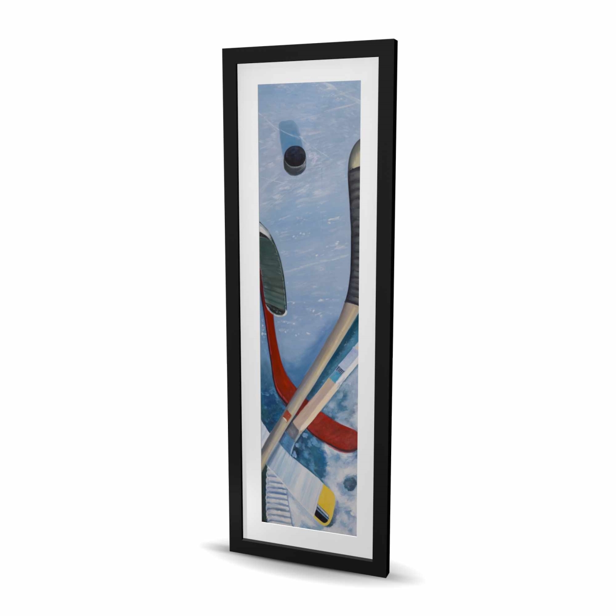 C1FM1648JZTZI6 16 x 48 in. Hockey Sticks on Ice - Man Cave Framed Print for Home Decor