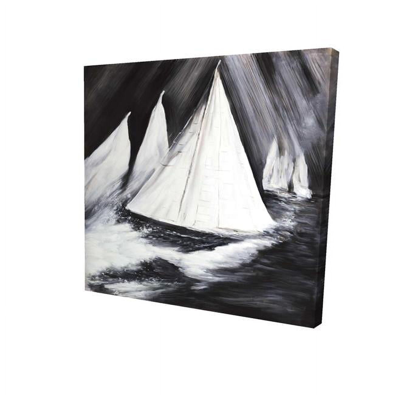 16 x 16 in. Greyscale Boats In A Storm-Print on Canvas