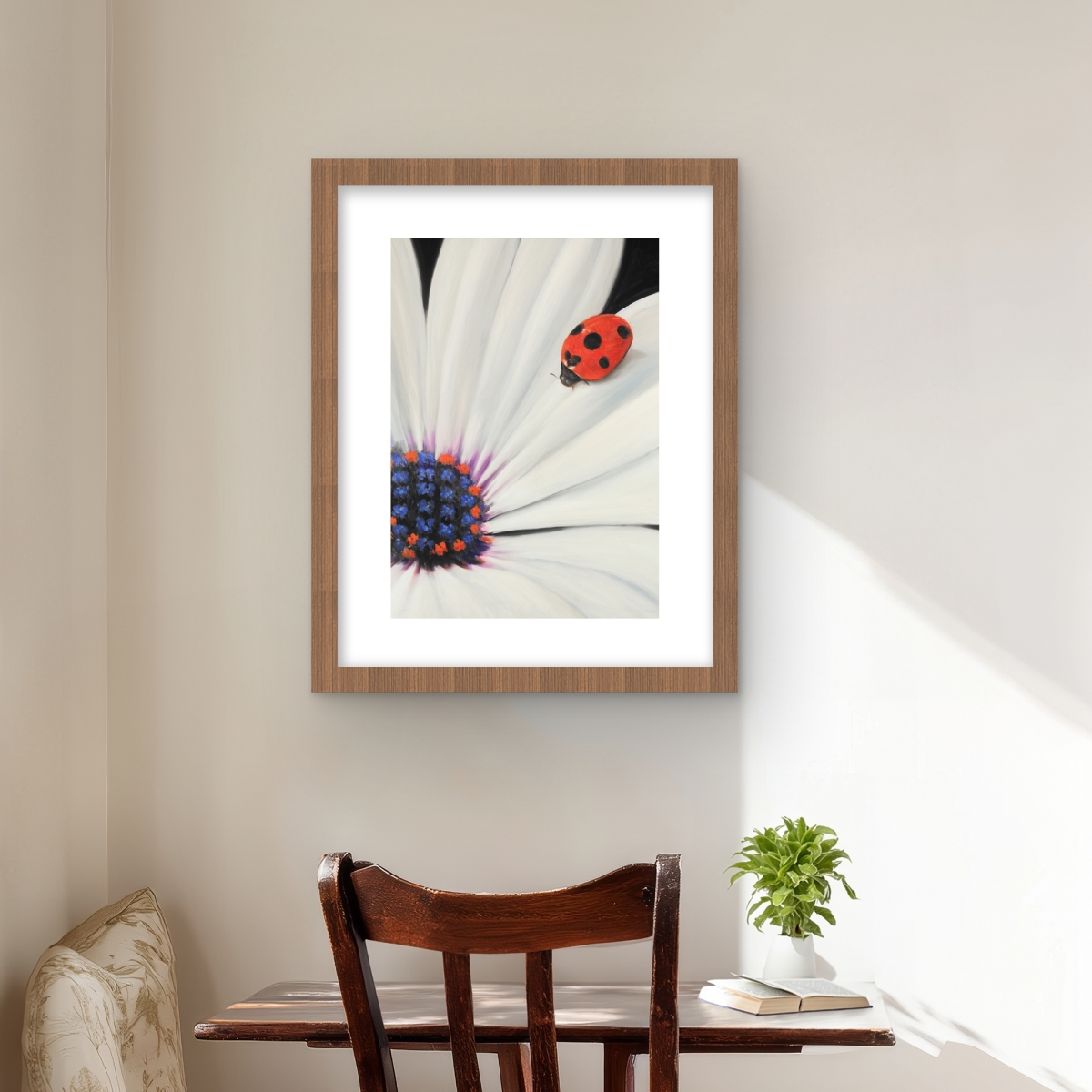 C1FM16209GJP10 16 x 20 in. White Daisy & Ladybug - Bedroom Romantic Framed Print