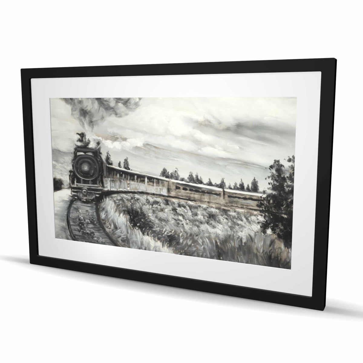 C1FM2436IR3BJV 24 x 36 in. Steam Engine Train - Contemporary Framed Print for Man Cave