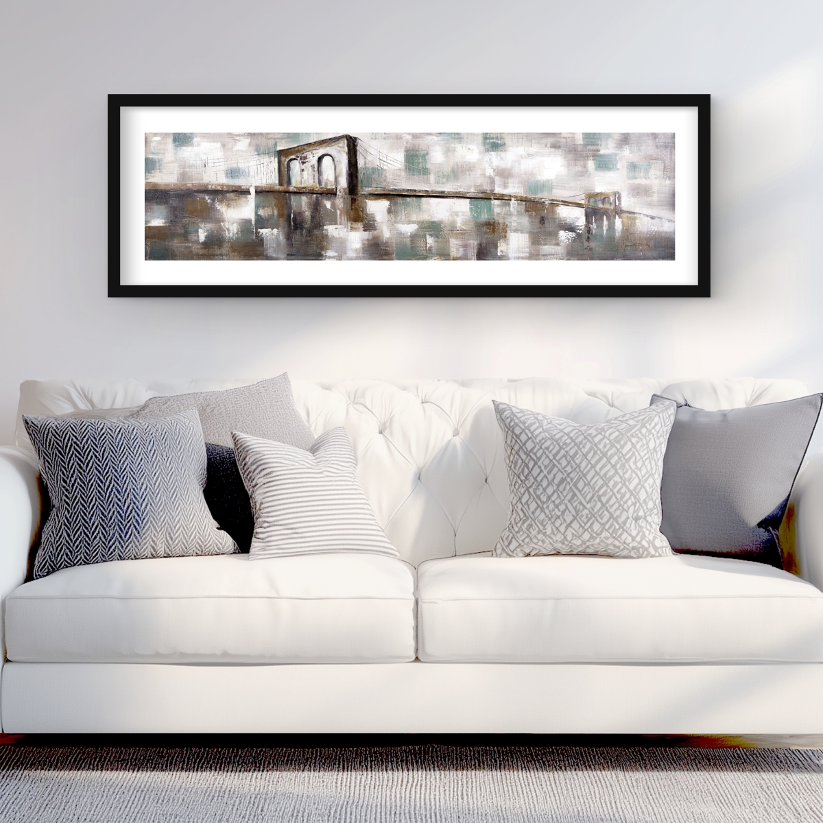 C1FM1648F6LB4O 16 x 48 in. Abstract Paint Spotted Bridge - Framed Matted Print Decor