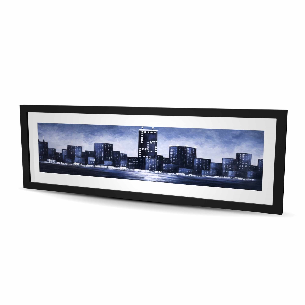 C1FM1648KR1K5V 16 x 48 in. Dark Blue Cityscape - Framed Matted Print for Home Decor