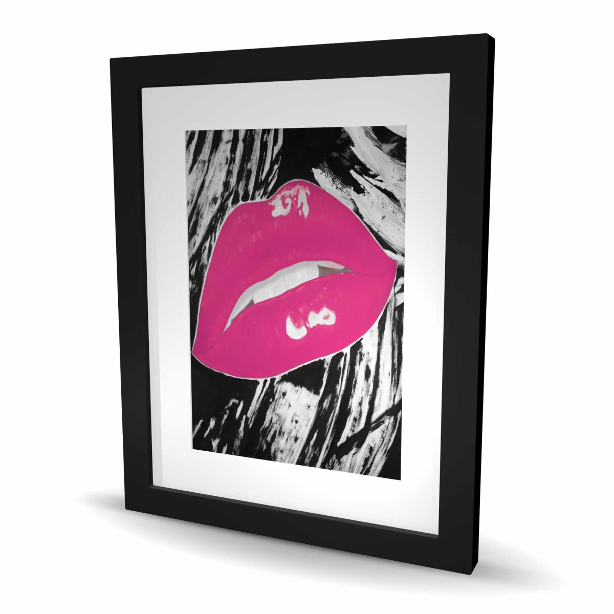 C1FM1620GK64RR 16 x 20 in. Kissable Pink Glossy Lips - Black Romantic Framed Print