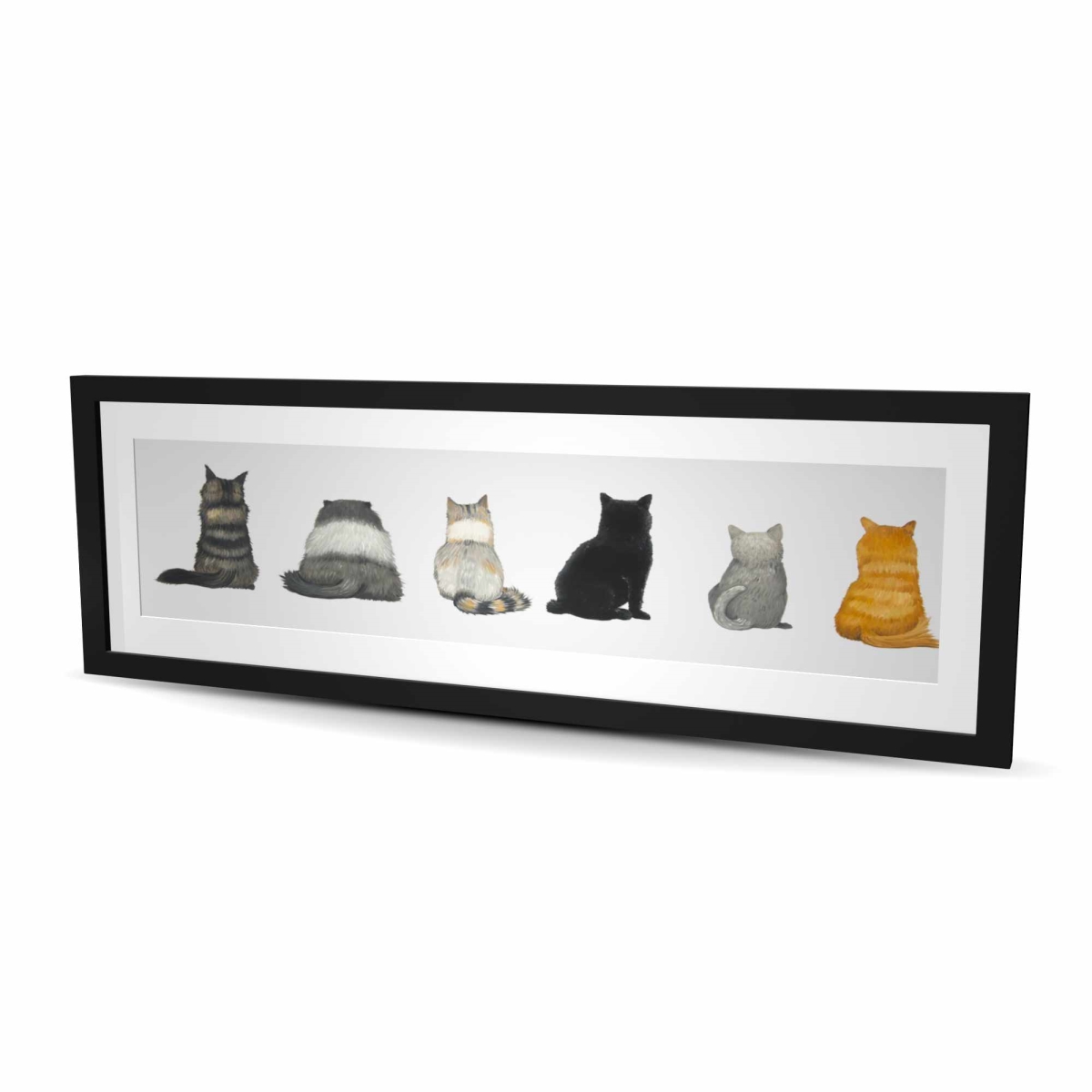 C1FM1648OMK9AZ 16 x 48 in. Six Cats Lined Up Back View - Brown Pets Framed Print Decor