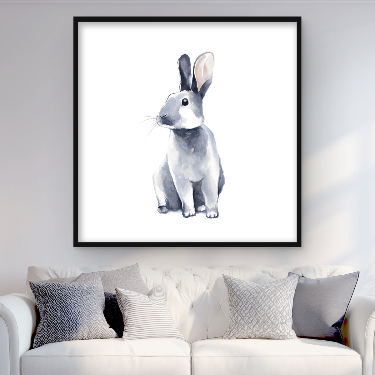 C1FM36369O4NQG 36 x 36 in. Gray Curious Rabbit - Framed Matted Print for Home Decor