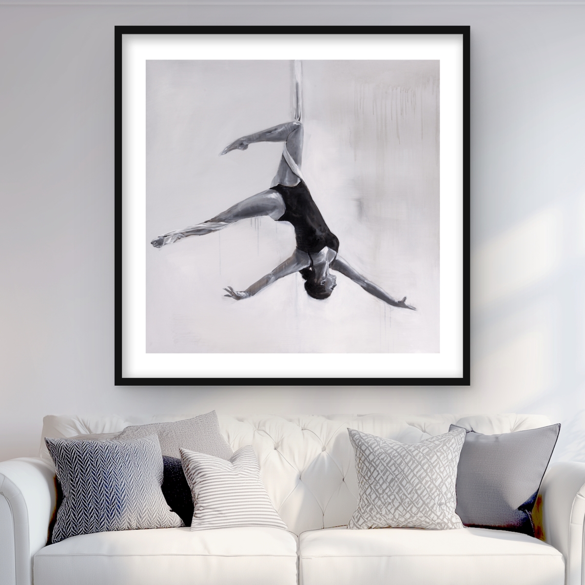 C1FM36369X71GO 36 x 36 in. Dancer on Aerial Silks - Black Framed Matted Print for Decor