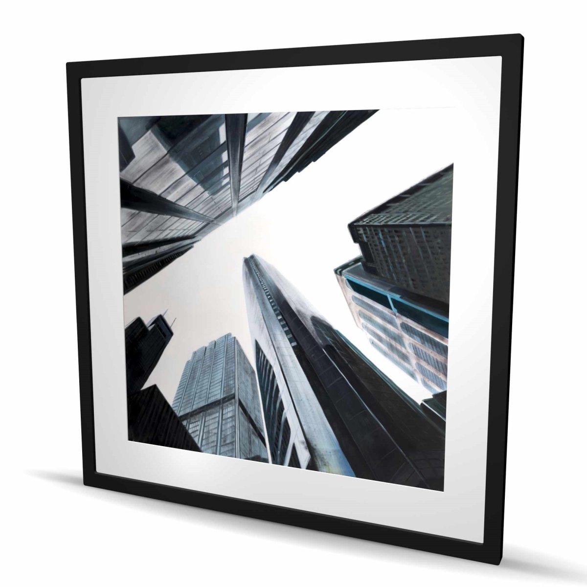 C1FM3636A2IGY7 36 x 36 in. Perspective View of Skyscraper - Blue Framed Matted Print