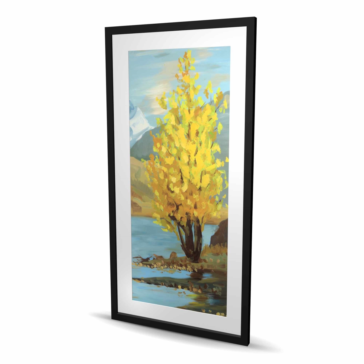 C1FM2448TB812T 24 x 48 in. Yellow Tree & Reflection - Framed Matted Print for Decor