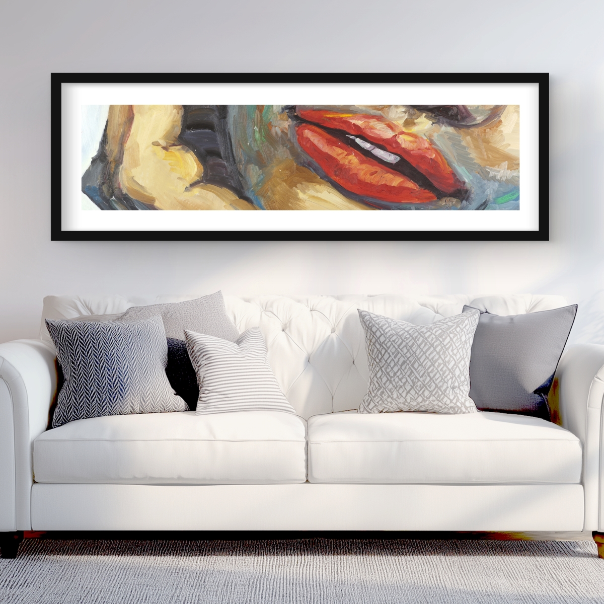 C1FM2060D9S19W 20 x 60 in. Irresistible Lips Closeup - Romantic Framed Print for Decor