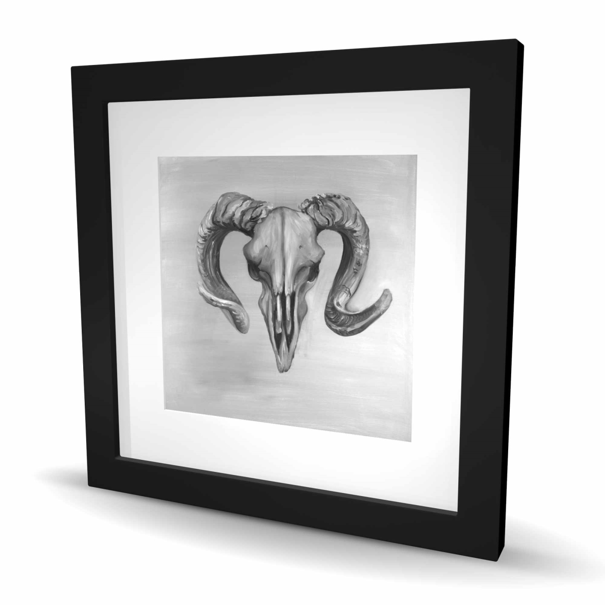 C1FM1616WV74GT 16 x 16 in. Grayscale Aries Skull - Rustic Framed Print for Home Decor