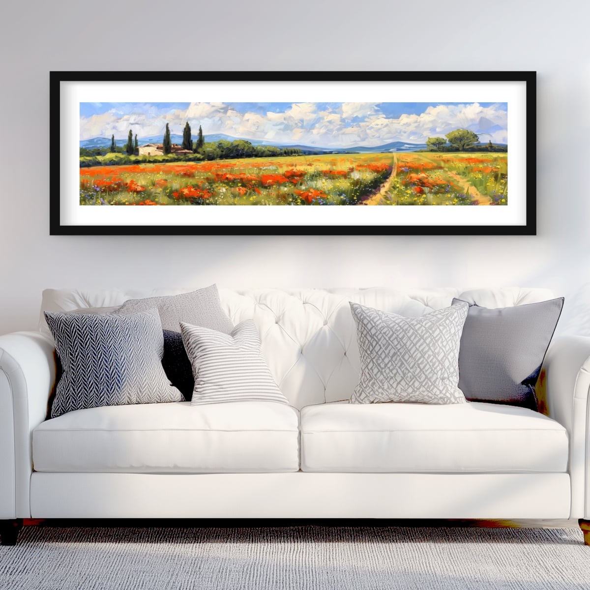 C1FM2060D79IBC 20 x 60 in. Field Line - Yellow Framed Matted Print for Home Decor