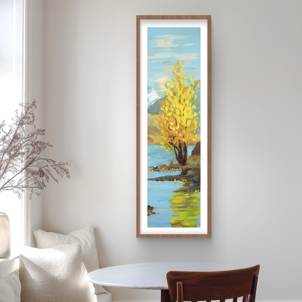 C1FM1648IHNHI5 16 x 48 in. Yellow Tree & Reflection - Blue Bedroom Framed Print Decor