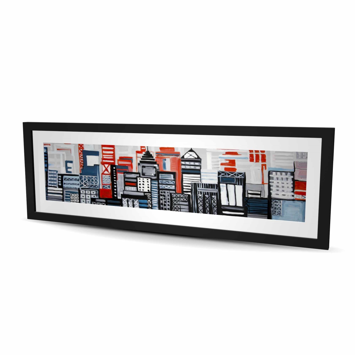 C1FM1648CDTEHV 16 x 48 in. Geometric Urban Landscape - Bedroom Red Framed Print Decor