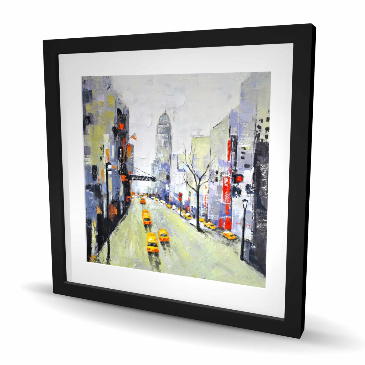 C1FM242444EH1H 24 x 24 in. Gray Street with Yellow & Red Accents - Framed Print Decor