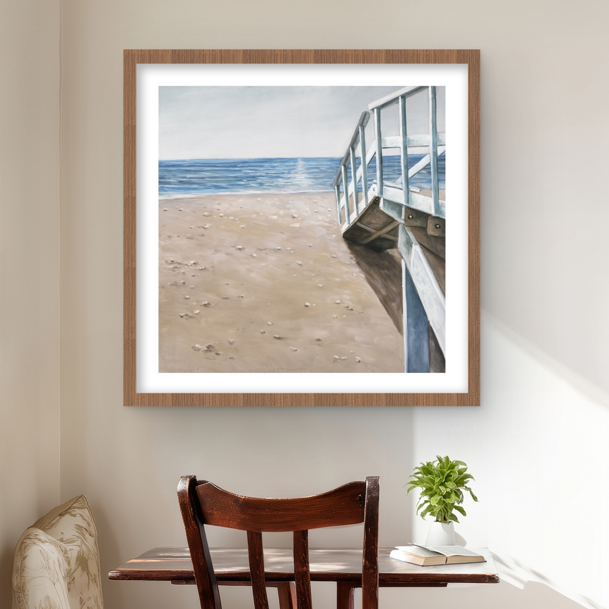 C1FM24245TC0R7 24 x 24 in. Soft Seaside Landscape - Blue Bathroom Framed Matted Print