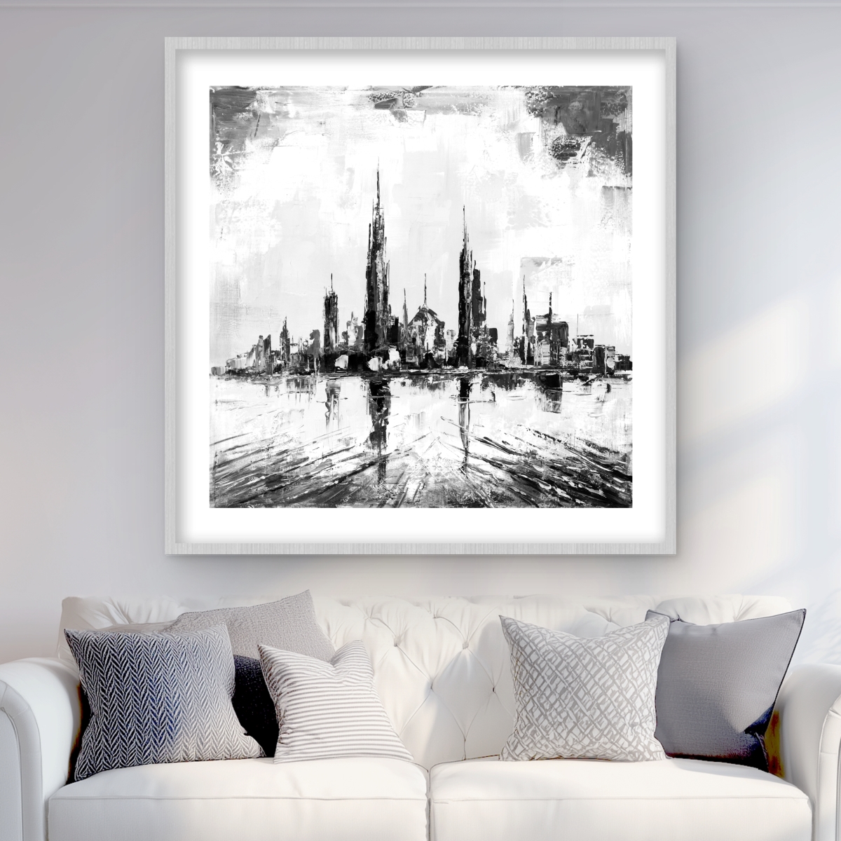 C1FM363679AFMA 36 x 36 in. Abstract & Texturized Mono City - Framed Matte Print Decor