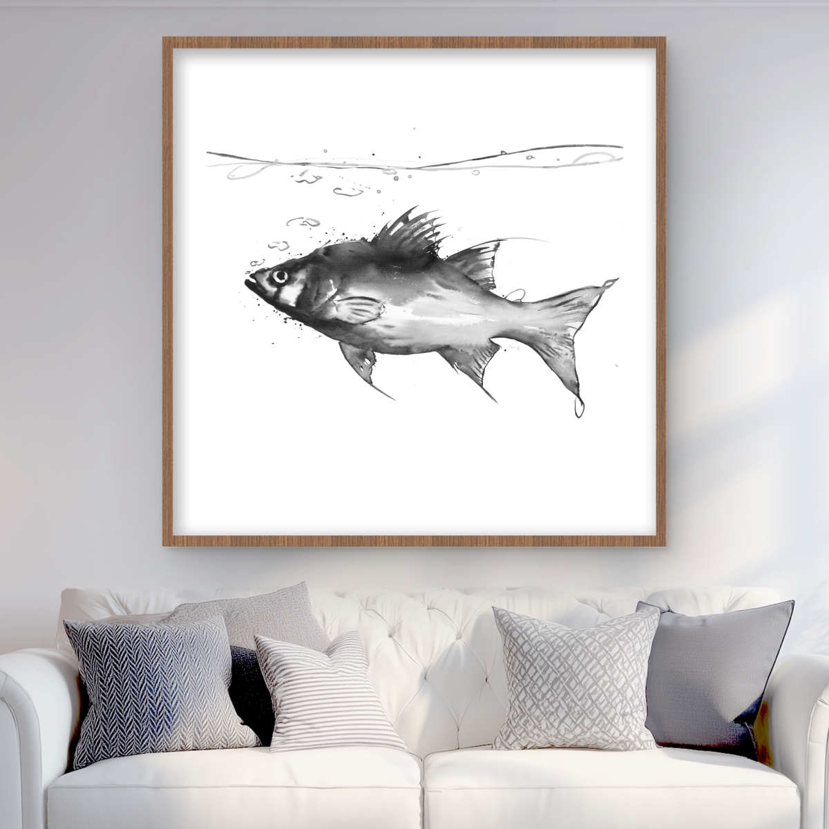 C1FM36367O4524 36 x 36 in. Swimming Fish - Marine Man Cave Framed Matted Print Decor