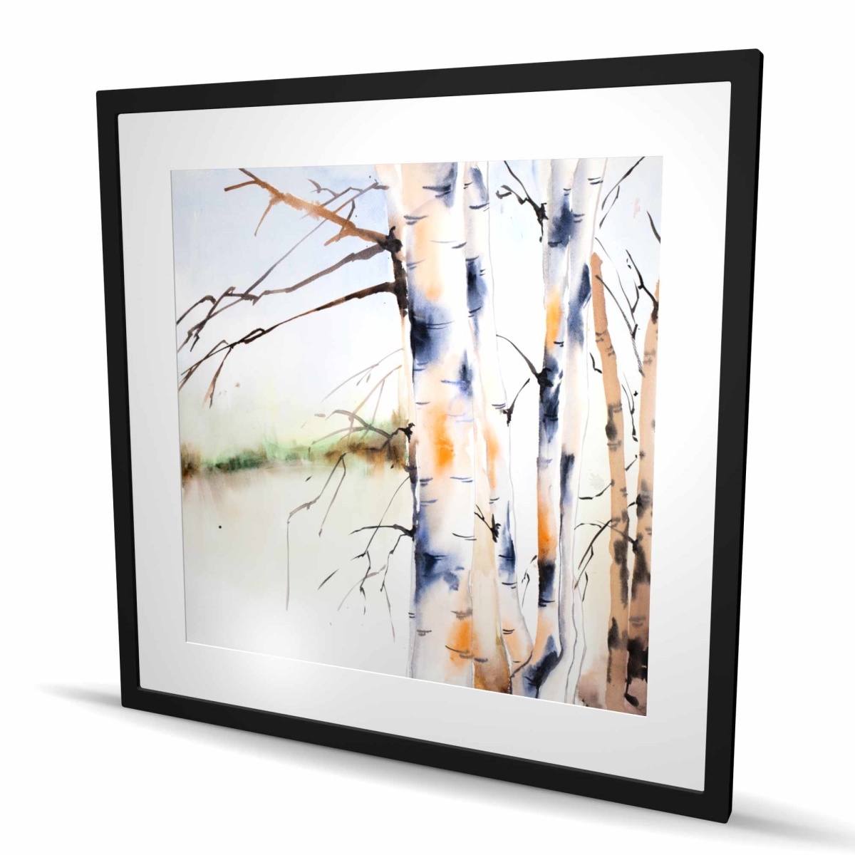 C1FM36367O9MRV 36 x 36 in. Birches Trunks - Landscapes Brown Framed Matted Print Decor