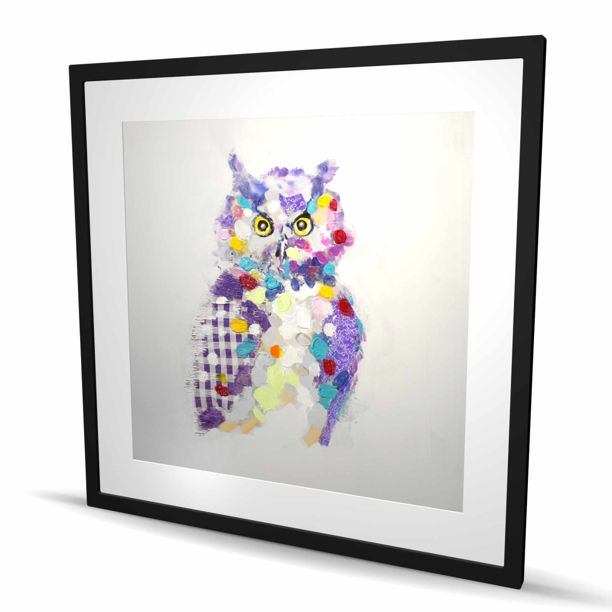 C1FM36368EXRPU 36 x 36 in. Textured Abstract Owl - Framed Matted Print for Home Decor