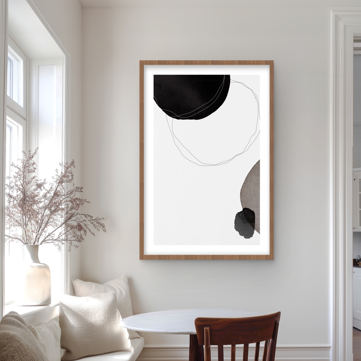C1FM2436LS3GS7 24 x 36 in. Diameter - White Abstract Framed Matted Print for Home Decor