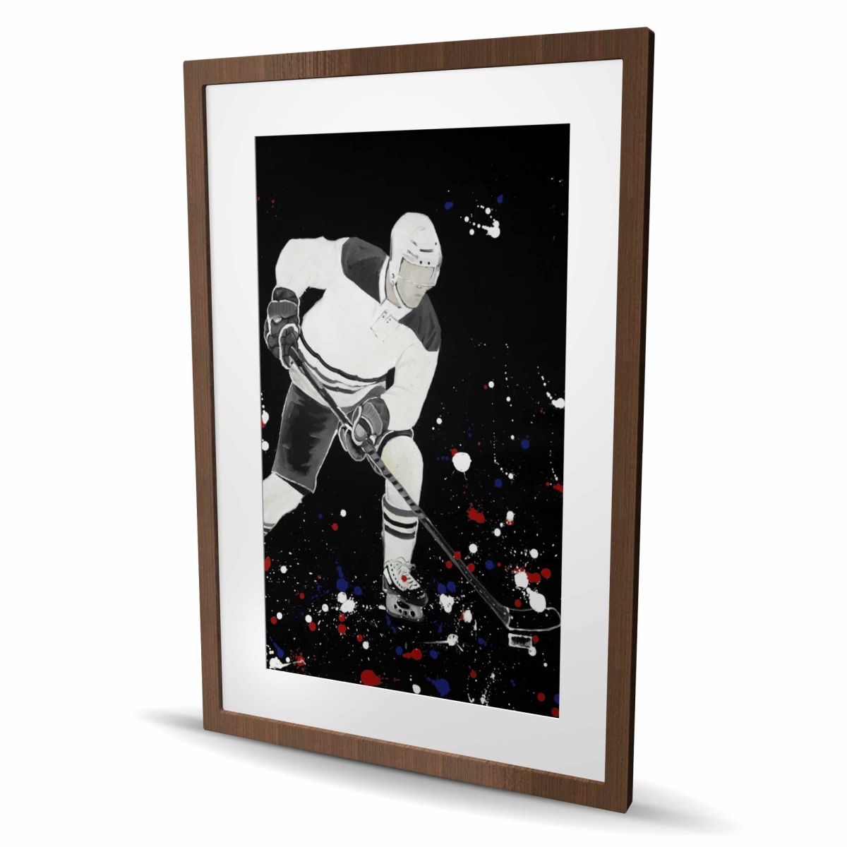 C1FM2436MLM5P8 24 x 36 in. Hockey Player Ready for Action - Blue Modern Framed Print